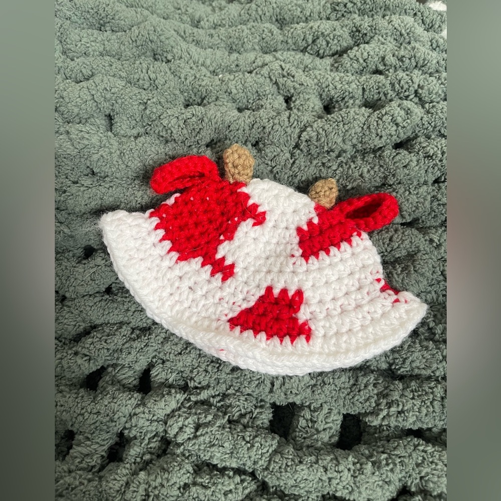 Handmade 0-3M ❤️ Crochet Cow Print Bucket Hat Kids